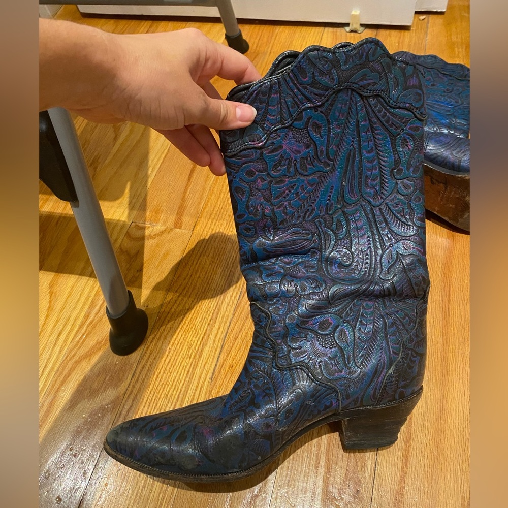 Vintage zodiac blue leather cowboy boots